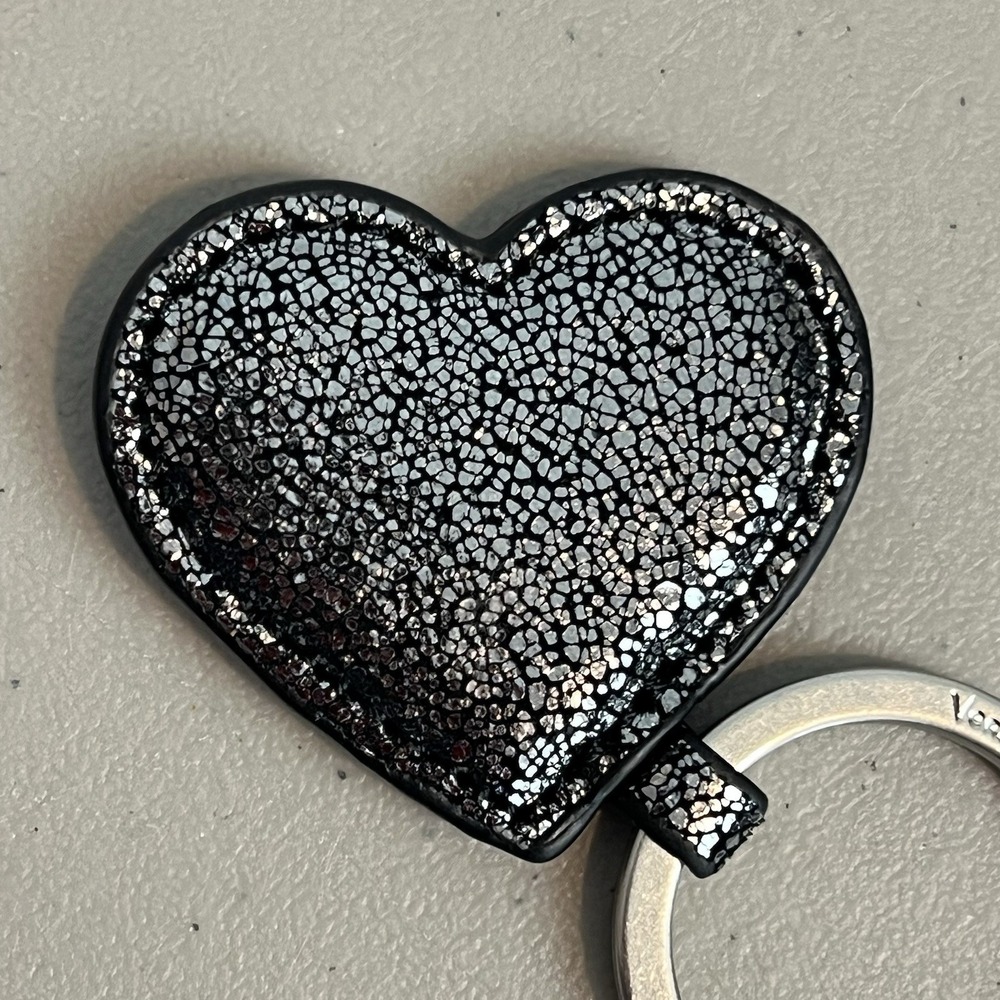 Vera Bradley Black Glitter Heart Keychain 2" with Snap - Picture 3 of 10
